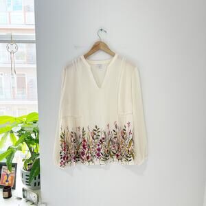 Old Navy White Floral Print Semi Sheer Blouse Size Large